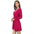 thumbnail image 2 of Women's V Neck Long Sleeve Wrap Dresses Ruffle A-Line Tunic Party Mini Dress, 2 of 4