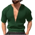 thumbnail image 2 of Mens Deep V Neck T-Shirts Trendy Short Sleeve Tshirts Shirts Pullover Slim-Fit Solid Color Breathable Nightclub Party Tees Tops, 2 of 5