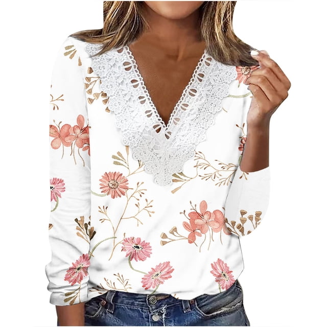 HKEJIAOI Polyester Womens Long Sleeve Tops Graphique Imprimer Womens Robe Décontractée Long Sleeve Tops V Cou