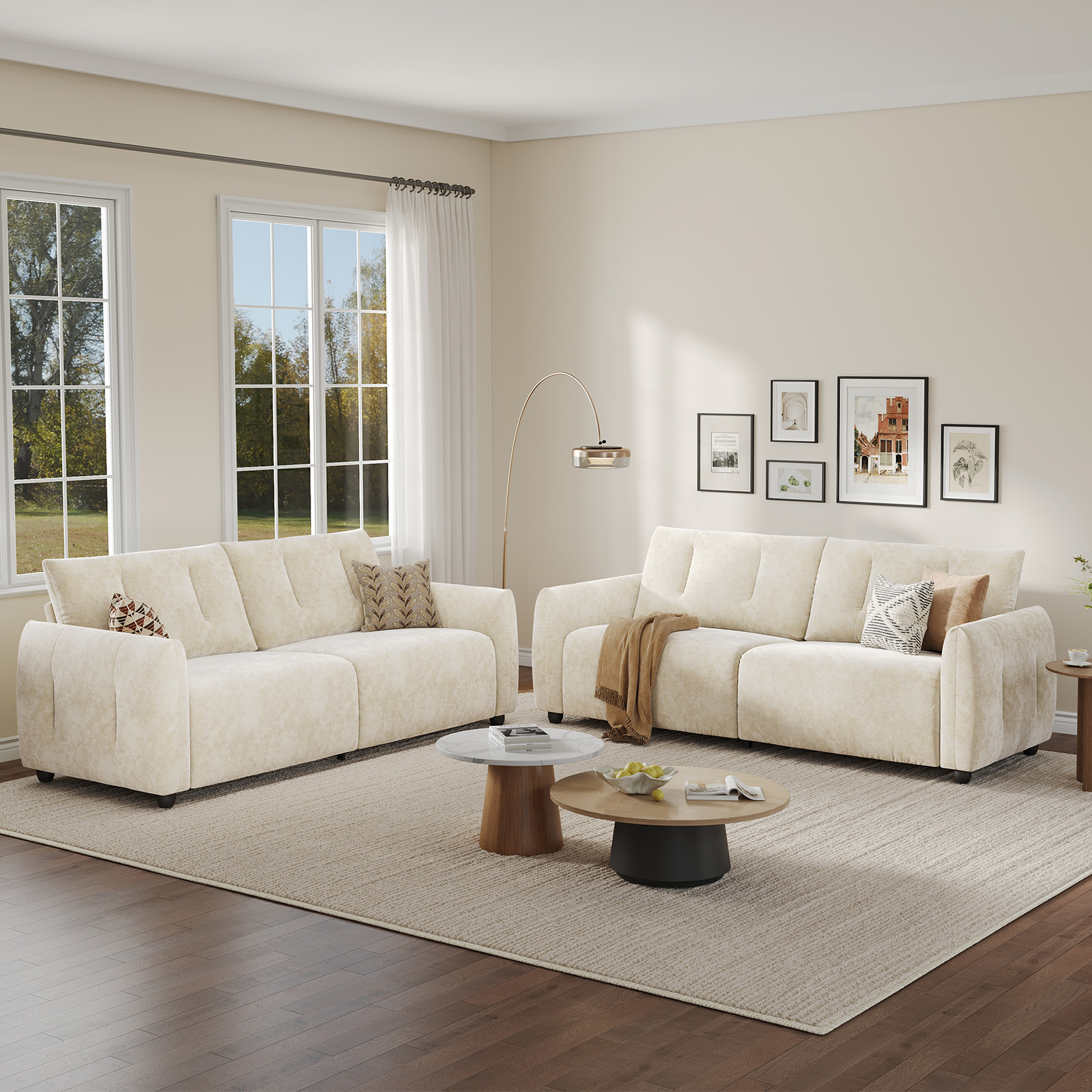 COPIAE 84.5 Inch Loveseat Sofa, Modern Couch and Sofa, Feather-tip armrest design, Sturdy and Easy Installation, Small Sofa for Living Room Bedroom Office and Apartment, Chenille Fabric,Beige