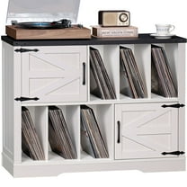 Large Record Player Stand, Vinyl Record Storage Cabinet with Storage 2 Shelves & 6 Compartments, White