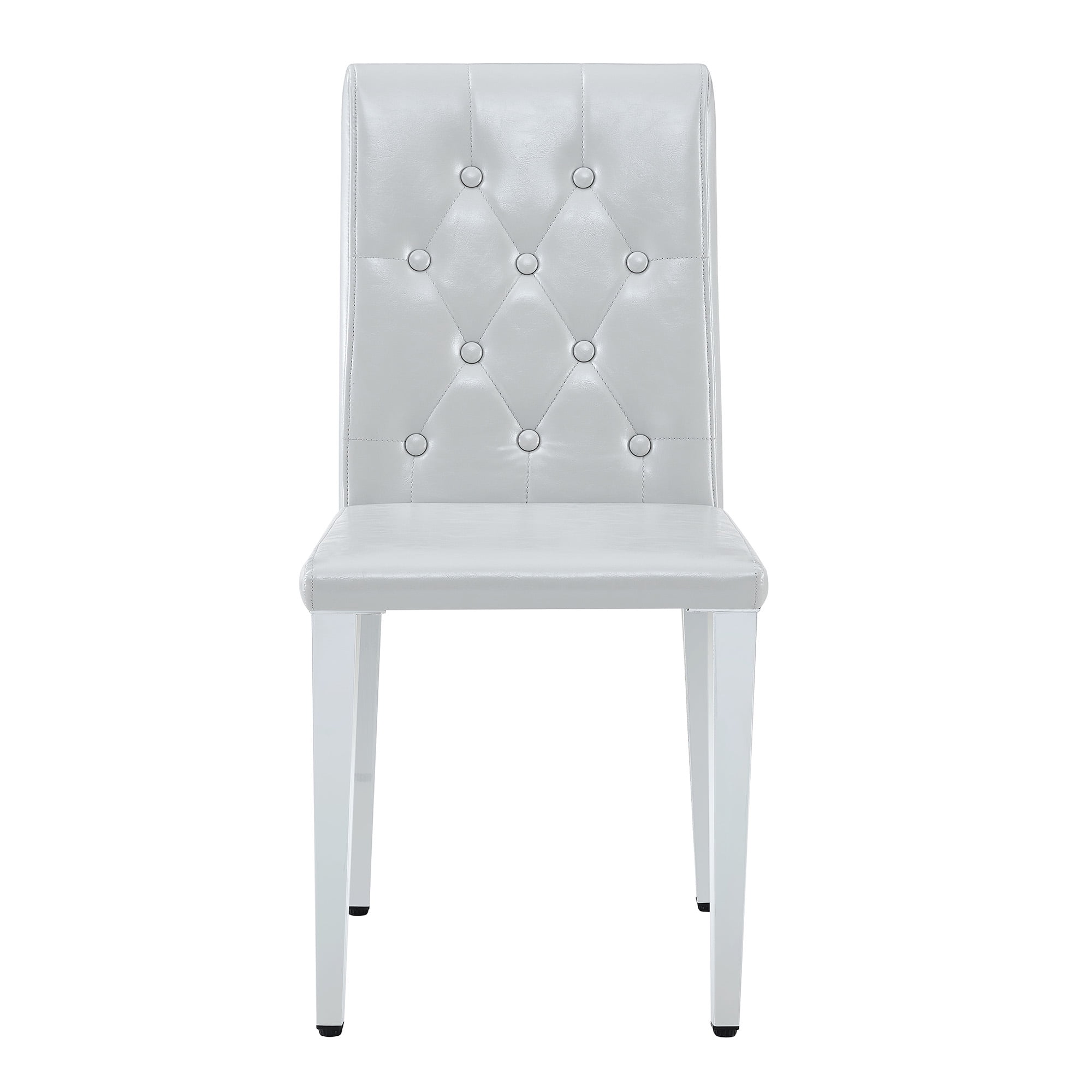 Sailvan PU Dining Chairs, 35 Inch Ergonomic Buckle Backrest with Silver Metal Legs