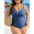 thumbnail image 3 of Asoul Plus Size Swimsuit for Women Scalloped Tummy Control One Piece Bathing Suits Ruched V Neck Swimwear, 3 of 6