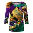 thumbnail image 5 of YUGYXL Plus Size 3/4 Sleeve Shirts for Women Mardi Gras Mask Graphic Loose Clothes Lounge Crew Neck Soft Tunic Blouse Celebration Party Tees Sales, 5 of 5