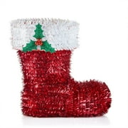 Holiday Time 3D 10" Red Tinsel Christmas Santa Boot