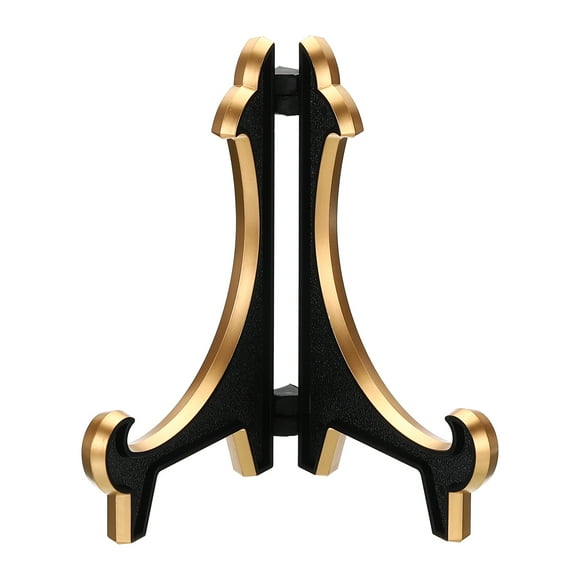 Uxcell 5" Acrylic Decorative Plate Stand Holder, Table Use Foldable Thicken Picture Easel Frame Holder Black Gold