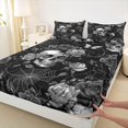 thumbnail image 3 of Manfei Gothic Skeleton Halloween Fitted Sheet Full,Gray Rustic Floral Bed Set,3 Pieces,1 Fitted Sheet and 2 Pillowcases, 3 of 6
