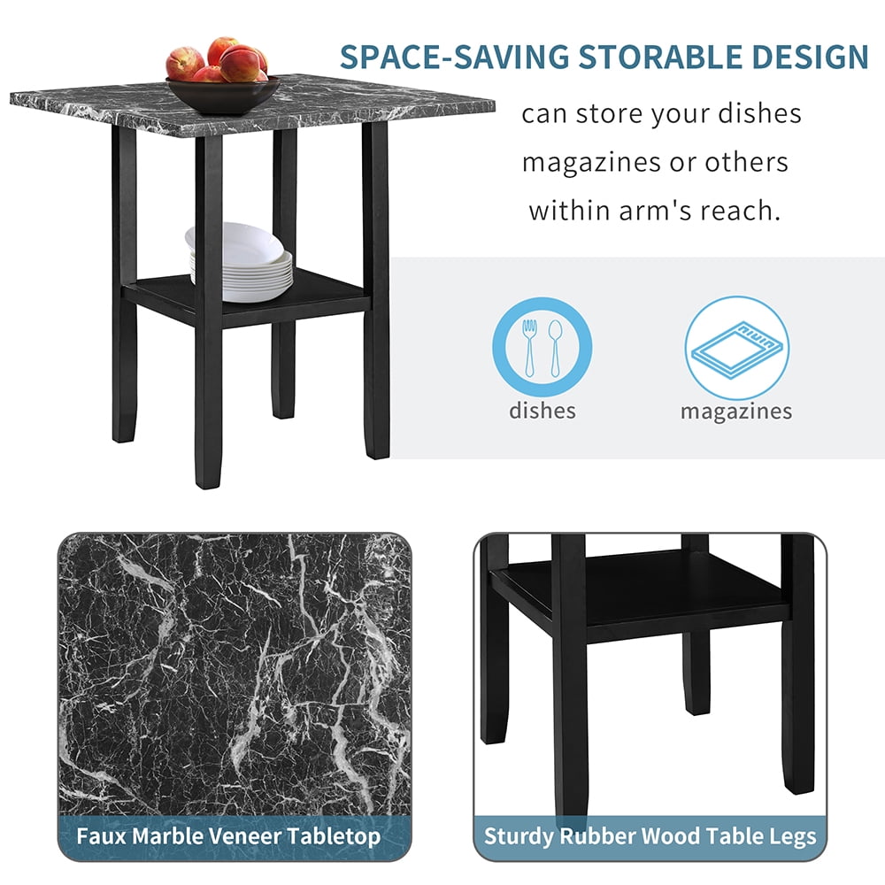 Kepooman 5-Piece Dining Set with Bottom Shelf, Black Chair + Black Table Kepooman 5-Piece Dining Set with Bottom Shelf, Black Chair + Black Table