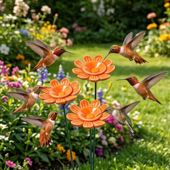 Bee Watering Station, Ceramic Bee Cup for Garden, Flower Shaped Bee Watering Station Bird Bath Water Feeder, Butterfly Drinking Cup Bee Bath Bowl Garden Stake (1PC, 2"x12.6", Orange)