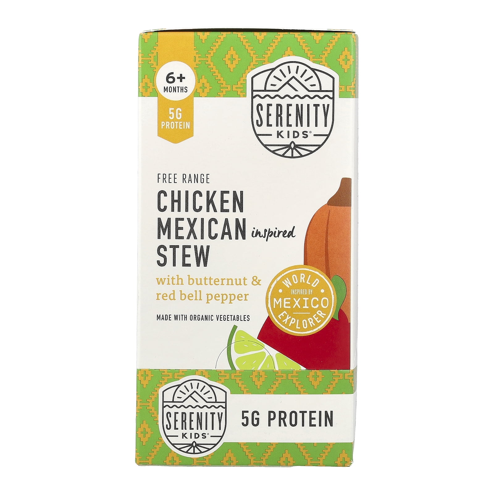 Serenity Kids Free Range Chicken Mexican Inspired Stew with Butternut & Red Bell Pepper, 6+ Months, 6 Pouches, 3.5 oz (99 g) Each