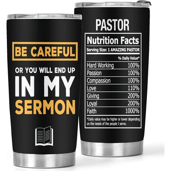 Pastor Gifts for Men - 20oz Black Pastor Nutrition Facts Tumbler for Him - Appreciation Gifts for Pastor - Funny Birthday Gifts for Pastors - Christmas Gifts for Pastor, 1 Piece