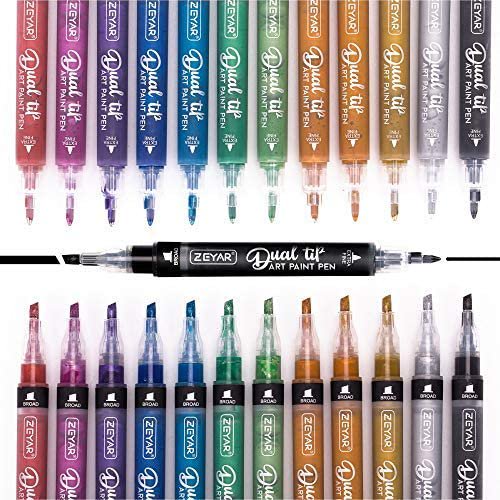 ZEYAR Dual Tip Acrylic Paint Pen Metallic Colors, Board and Extra Fine
