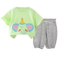 thumbnail image 3 of Swuxness Toddler Casual Short Sleeve 2 Piece Sets, Kids Summer Outfit Sets, Children's Fashion Print Cropped Pants Two-piece Set Short Sleeved Round Neck Top/shirt Set Green, 90, 3 of 4