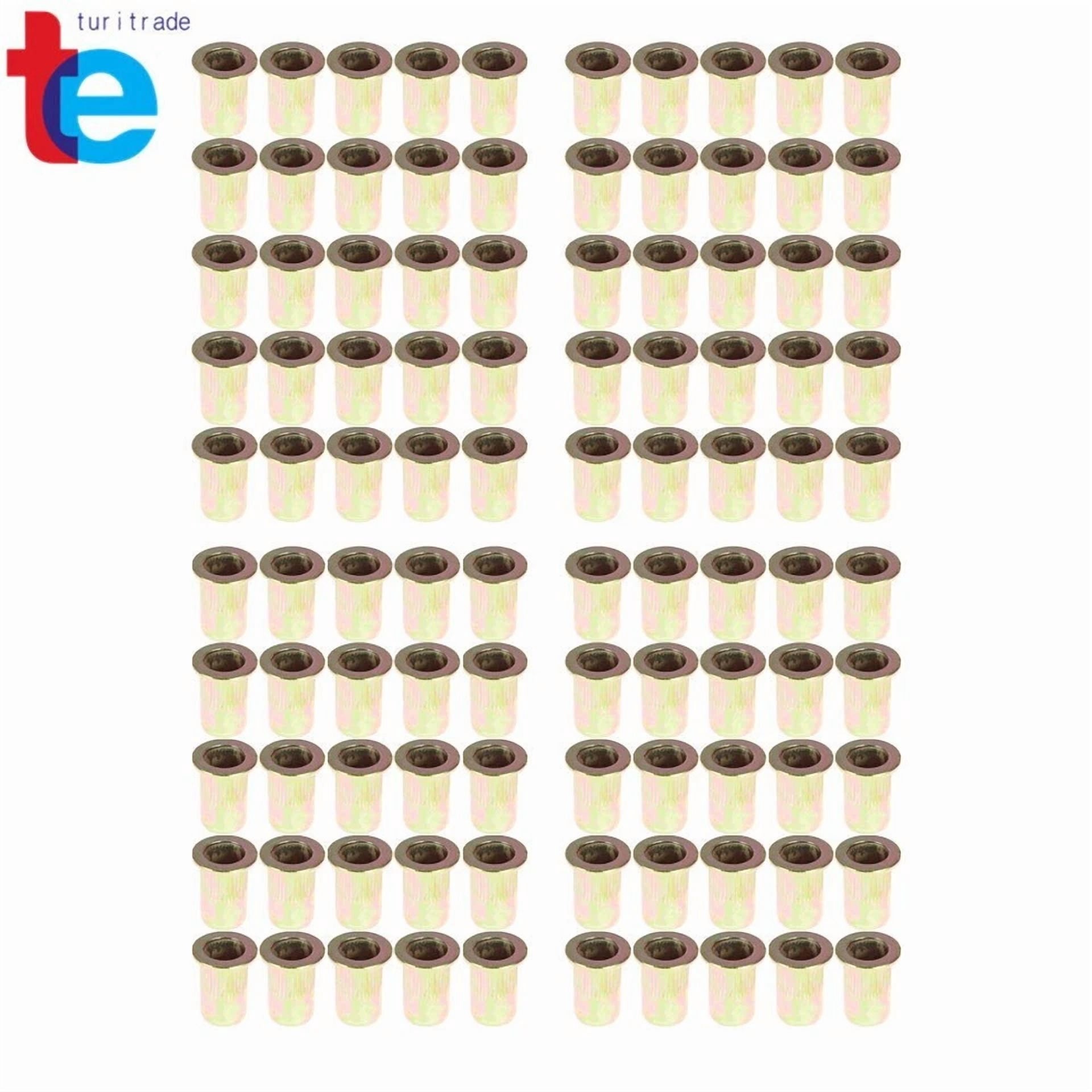 CIRCLE- Pack 100 M6 Metric Carbon Steel Rivet Nut Flat Head Threaded Insert Nutsert