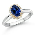 thumbnail image 2 of Gem Stone King 10K White and Yellow Gold Blue Created Sapphire and White Lab Grown Diamond Halo Engagement Ring for Women (1.13 Cttw, Gemstone September Birthstone, Oval 7X5MM), 2 of 4