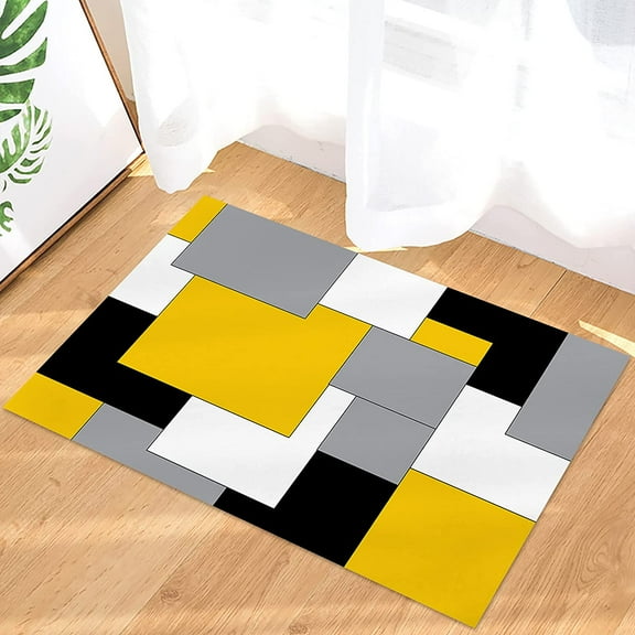 Abstract Art Patchwork Black and YellowBathroom Shower Mat Doormat Non Slip,Floor Rug Absorbent Carpets Floor Mat Home Decor for Kitchen Bedroom Rug, 16"X 24"