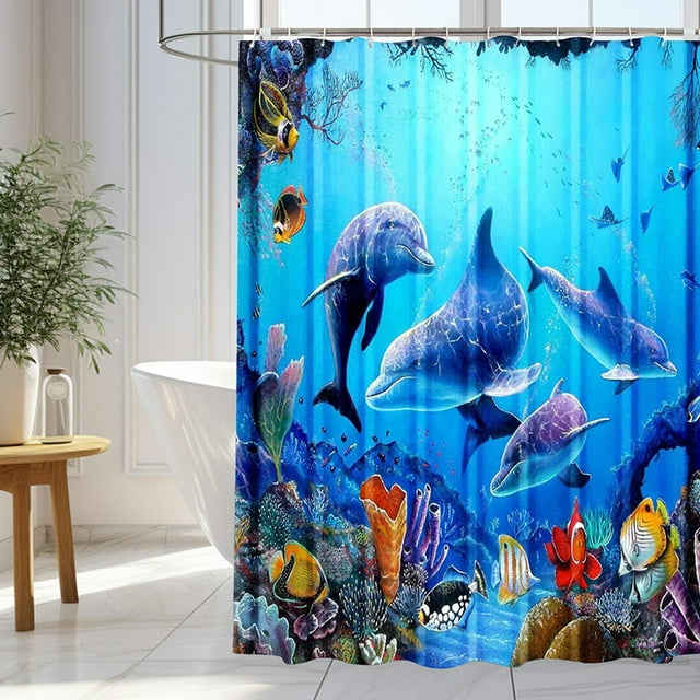 Cortina de ducha de diseño único, 180 x 200 cm, lavable, tejido de poliéster, impresión digital respetuosa con el medio ambiente, temática oceánica, cortina de ducha con privacidad garantizada para