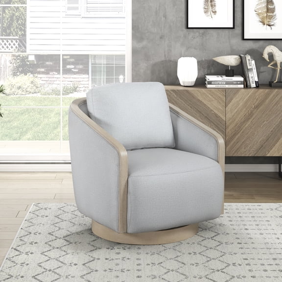 OakvillePark Fablemist Swivel Chair with Textured Gray Fabric and Light Oak Wood