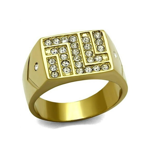 Stainless Steel 14K Gold Ion Plated .46 Ct Cubic Zirconia Ring Mens Size 10