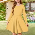thumbnail image 2 of Abcomgle Girls Dresses Size 10-12 Casual A-Line Long Sleeve Girls T-Shirt Dresses Solid Crew Neck Girls Skater Dress Basic Swing Skirt for 4-14t Kids 4-5 Years,Yellow, 2 of 5