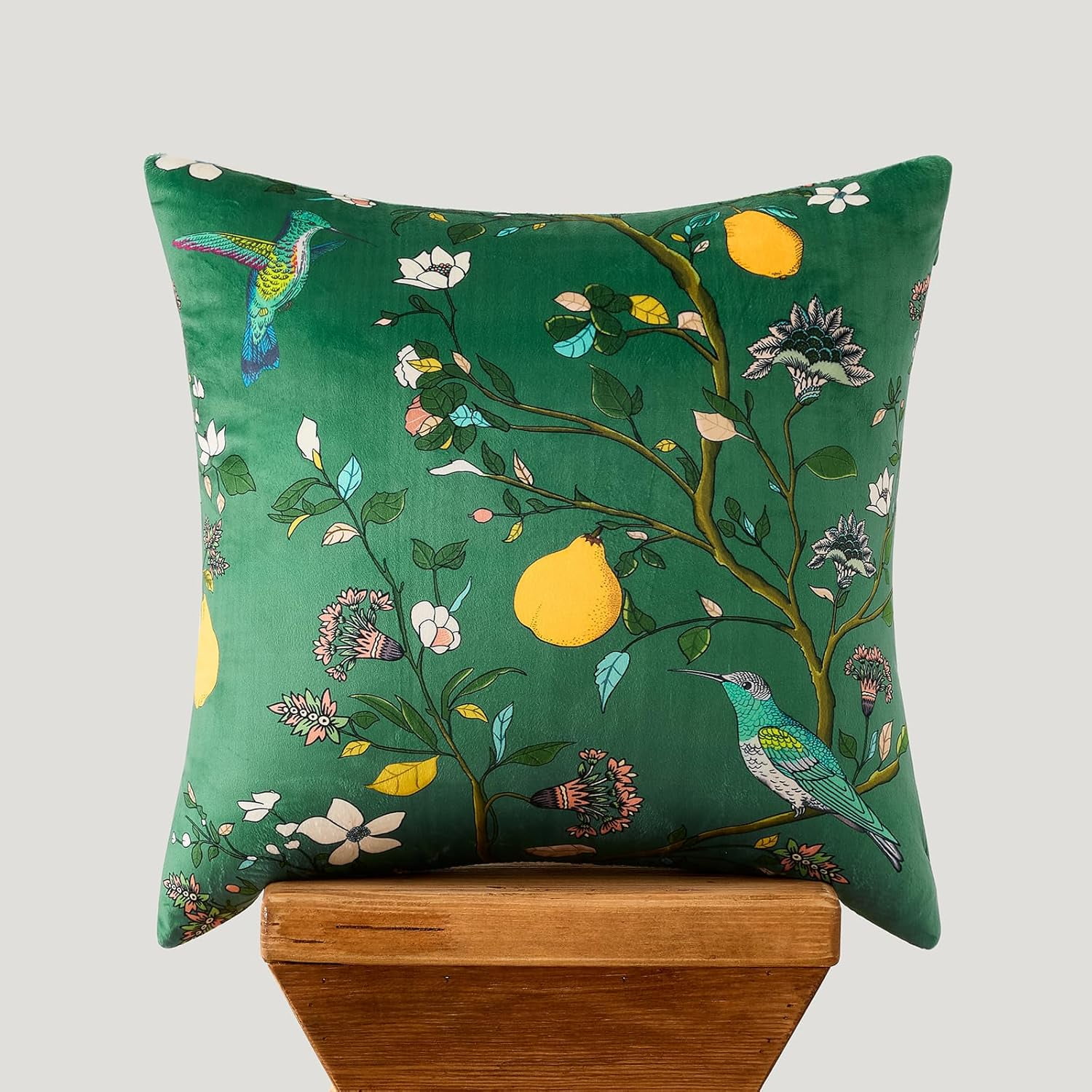 COOKCOK Dark Green Floral Pillow Covers 18x18 Set of 2, Velvet Wild Flower Plant Throw Pillows Case, Square Farmhouse Decor Cushion Covers for Home Sofa Bed Couch