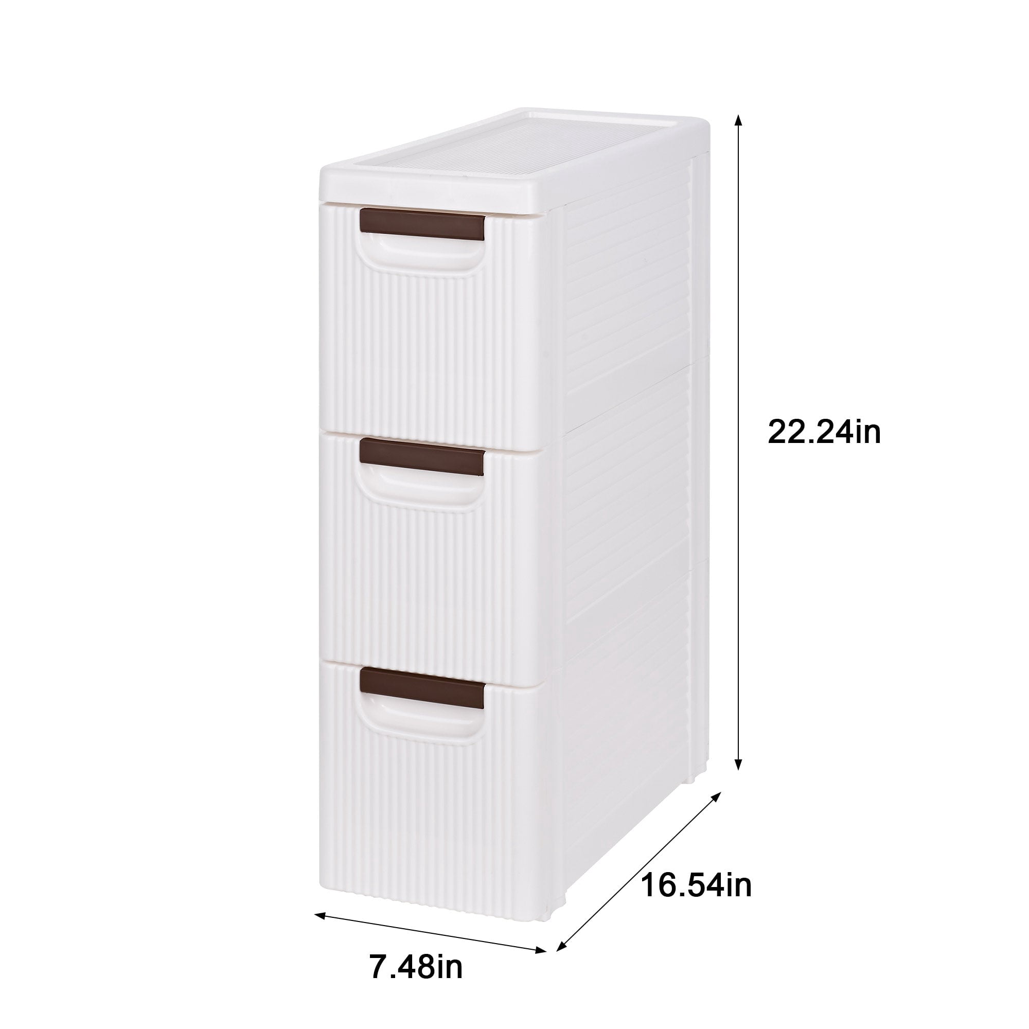 VECELO 3 Drawers Small Bathroom Stackable Storage Cabinet Floor Side Cabinet, Freestanding Moveable Plastic Narrow Lim Corner Slide Out Drawer Storage, For Bedroom Kitchen, White