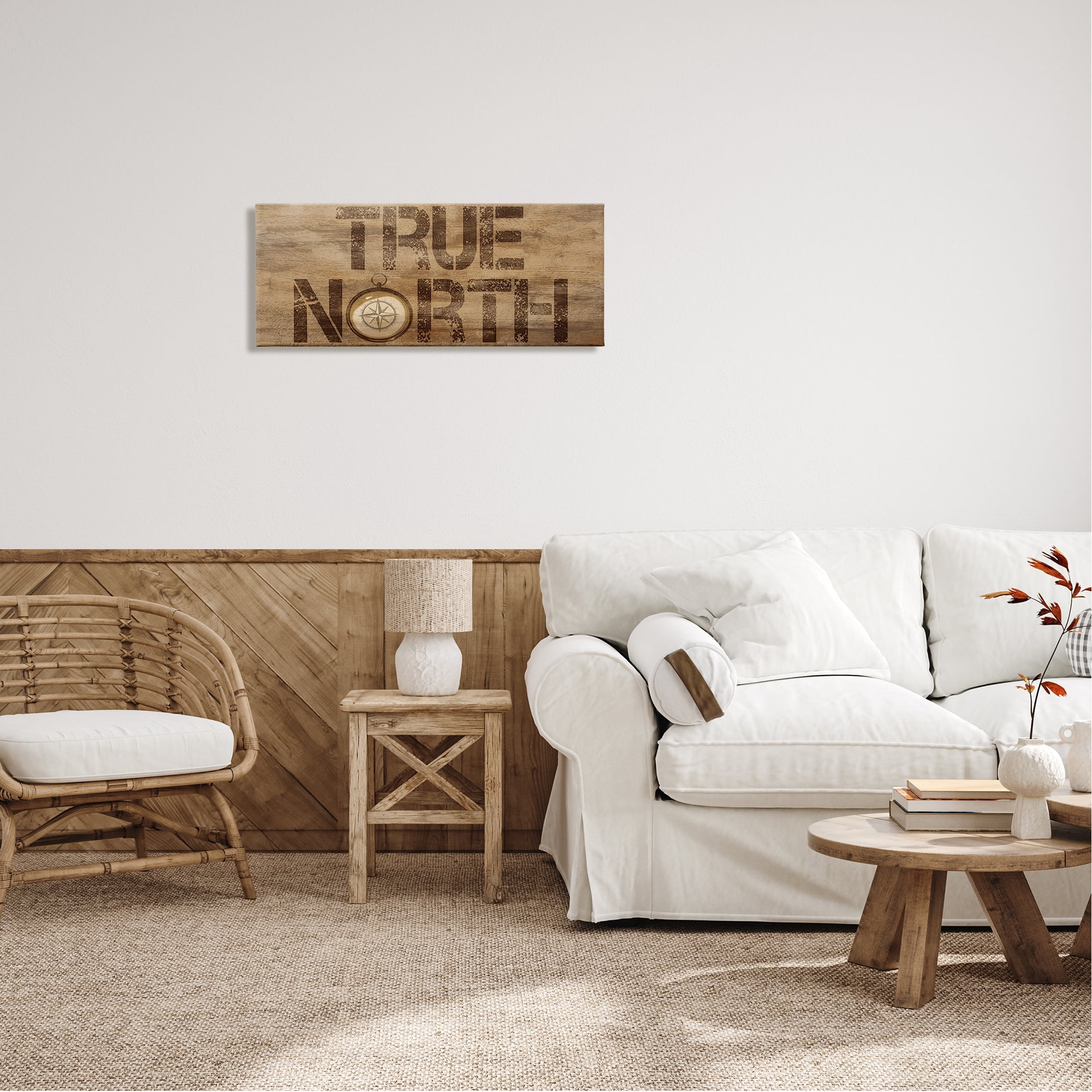 Stupell Industries Rustic True North Compass Nature Painting Gallery Wrapped Canvas Art Print Wall Art, 30 x 13