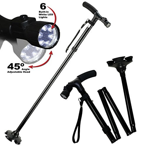 Walking Cane Built-In Flashlight For Night Time Folding Feature To Take Anywhere