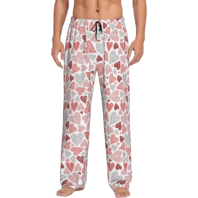 Balery Hand Drawn Hearts Pantalones de pijama para hombre, pijama ultraligero, pantalón de descanso-XX-Large