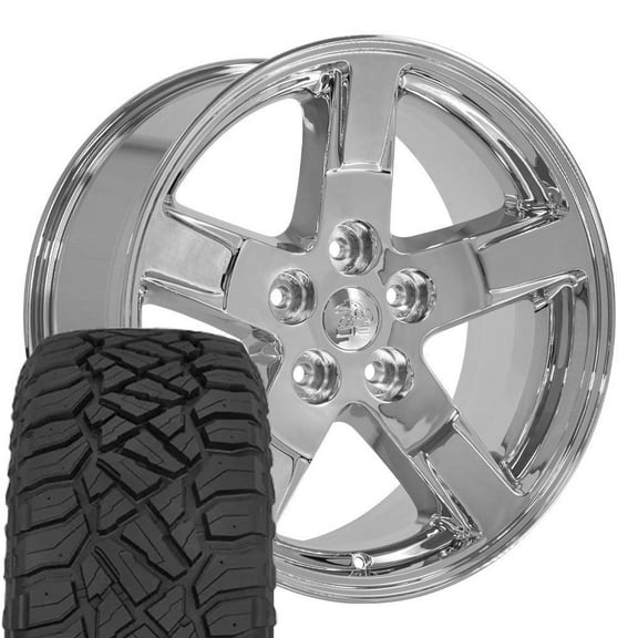OE Wheels DG62 20 Inch Rims and Tires Fit Ram 1500 Style 5x139.7 20x9 Chrome - Hollander 2364 - TerraMax RT 275/55-20 (Set of 4)