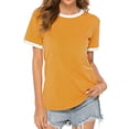 thumbnail image 1 of Women White Border Tee Crew Neck Short Sleeve Plain Top, 1 of 2