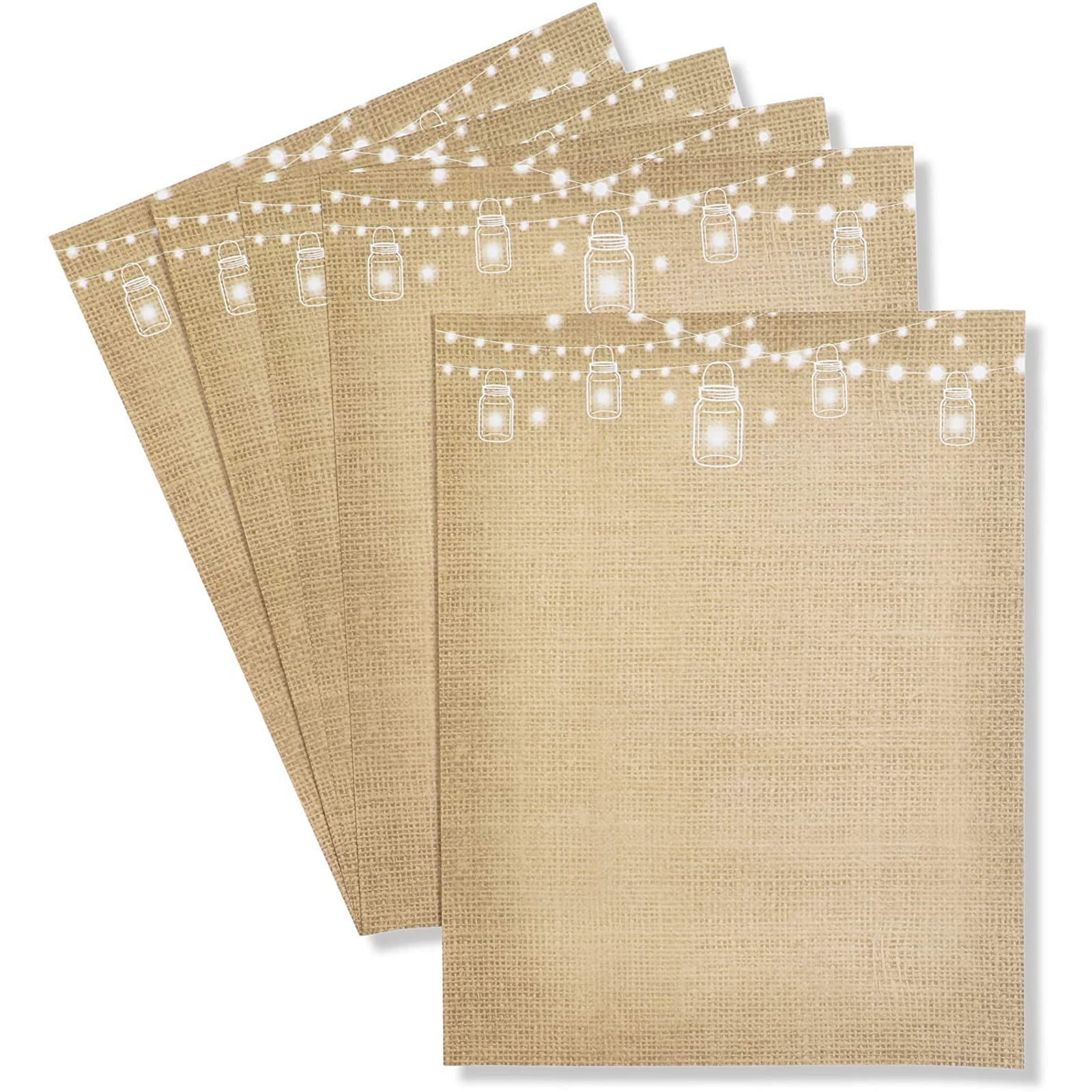 100 Sheets Mason Jar Stationery Paper Letter Size, String Light Rustic Letterhead Printer Paper