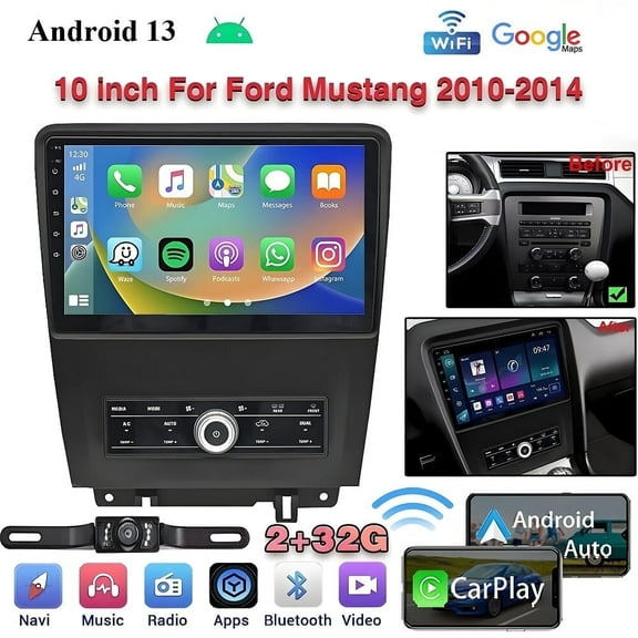 Eforcase Car Stereo Radio 10.1"Android 13 GPS NAVI Player for Ford Mustang 2010-2014 with Carplay Android Auto