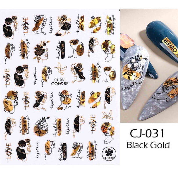 Uñas postizas, regalos para mujeres, pegatinas de uñas con diseño de hojas doradas y flores CJ, papel de transferencia, estilo tropical, manicura de verano.