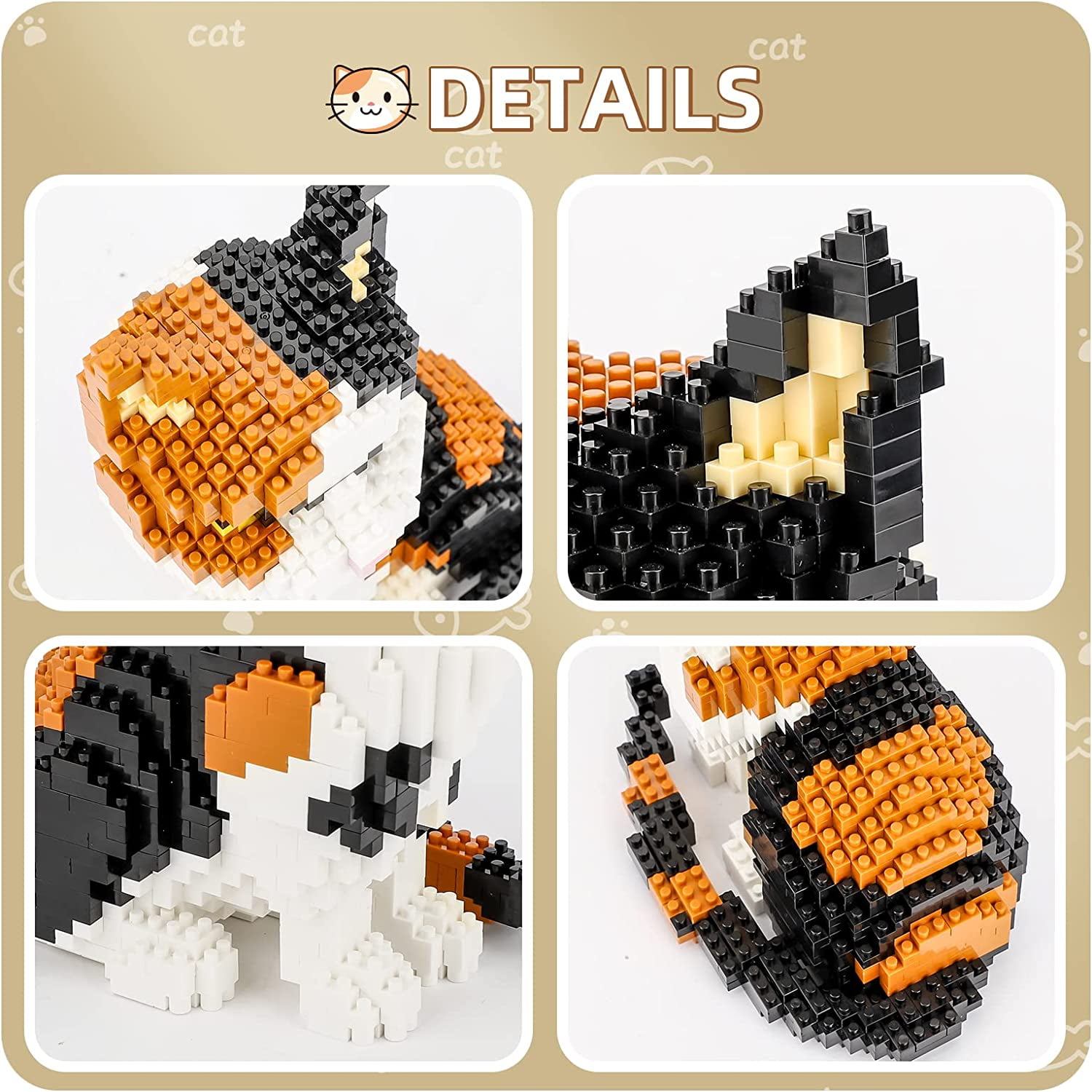 NICKSUN Cartoon Cat Building Blocks for Kids, Mini 3D Tabby Cat Bricks Gift Toy Model Educational Toys Gifts(1300Pcs)