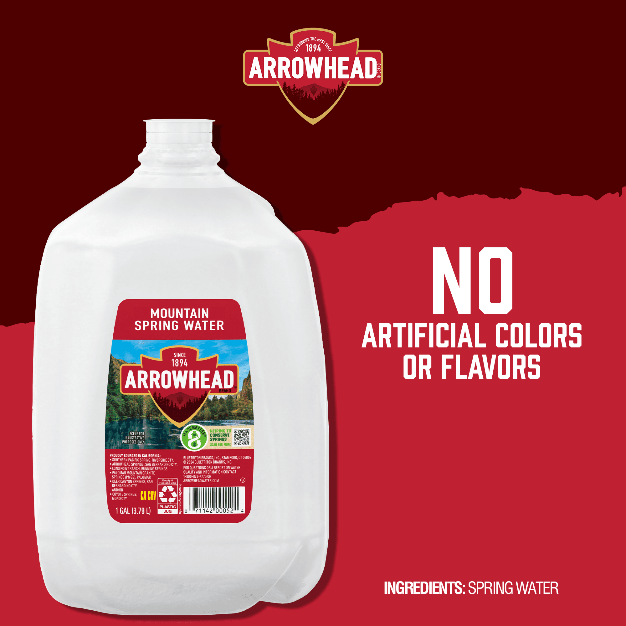 Arrowhead Spring Water, 1 gal, Single Plastic Jug