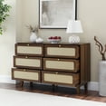 thumbnail image 4 of 6 Drawer Dresser, Wooden Storage Cabinet With 6 Rattan Drawers, Adjustable Leg Height Sideboard Nightstand For Home Bedroom Wardrobe Living Room Entryway, 4 of 9