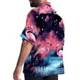 thumbnail image 3 of Starry Sky Flamingo Men's Short Sleeve Button Down Hawaiian Shirts for Summer Beach Casual Printed Style, 3 of 6