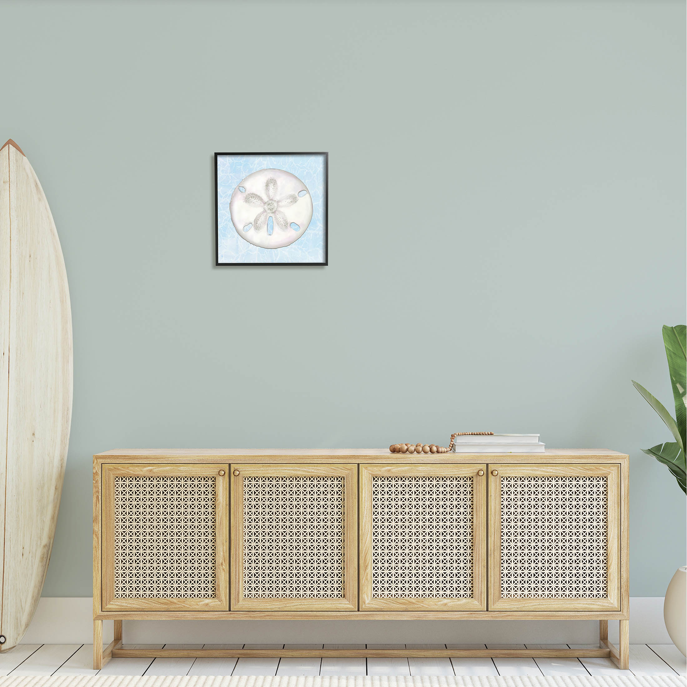 Sand Dollar Aquatic Waves Pattern Animals & Insects Graphic Art Black Framed Art Print Wall Art