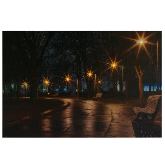 LED Lighted Nighttime City Park Scene Canvas Wall Art 15.75" x 23.75"