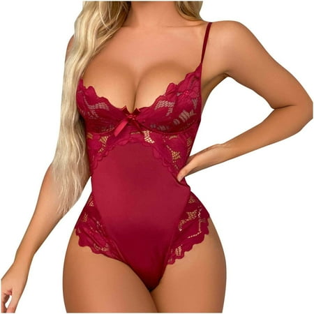 

Bodysuit Lingerie for Women Mini Teddy Floral Lace Babydoll Scallop Trim Sleepwear Soft Comfy Nightwear Underwear