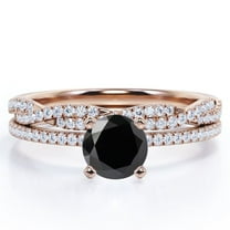 JeenMata Four-Prong Setting 1.5 Round Cut Lab Created Black Diamond and Moissanite Pave Infinity Twisted Band Bridal Set in 18K Rose Gold Plating over Silver