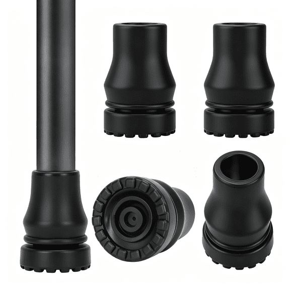 XIRQI Cane Tips 5/8 Inch (4-Pack) - Heavy Duty Non-Slip Rubber Feet, Shock Absorbing Support for Walking Stick & Mobility Accessories, Crutch Pads
