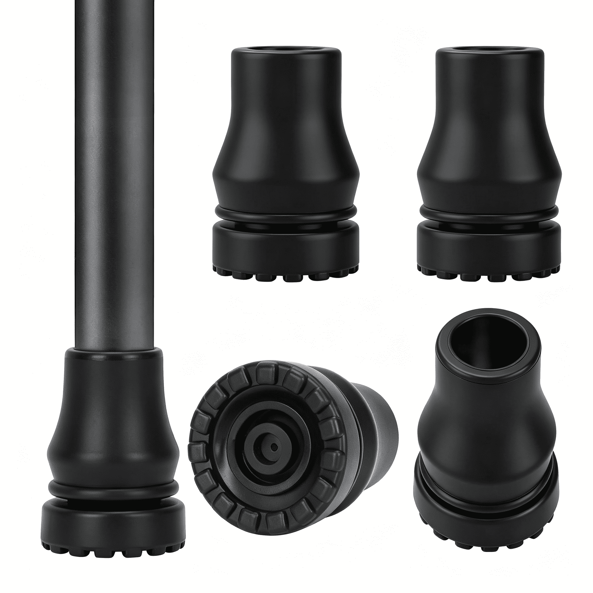 XIRQI Cane Tips 5/8 Inch (4-Pack) - Heavy Duty Non-Slip Rubber Feet, Shock Absorbing Support for Walking Stick & Mobility Accessories, Crutch Pads