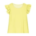 thumbnail image 3 of ZACPNCV Girls Ruffle Sleeve T Shirts Summer Short Sleeve Casual Cute Crewneck Tops Tees Yellow 3-4 Years, 3 of 9