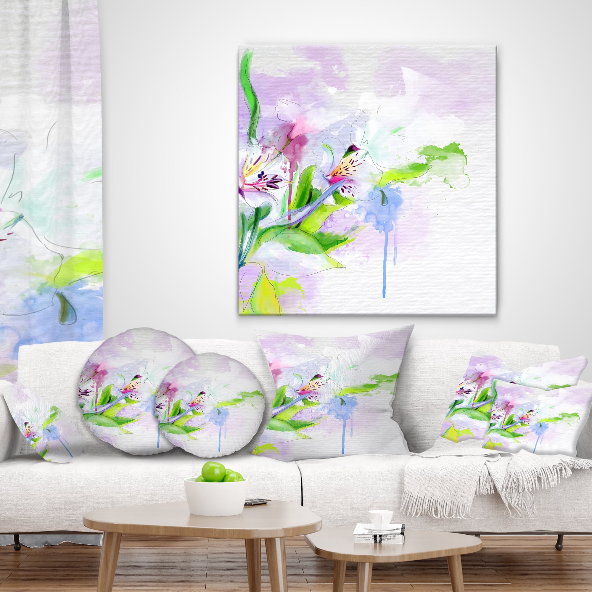 Designart Beautiful Floral Sketch Watercolor - Floral Throw Pillow - 12x20