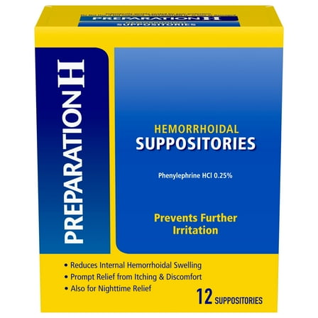 Preparation H Hemorrhoid Suppositories for Itching and Discomfort Relief - 12 Count