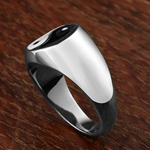Stainless Steel Ring for Men Rectangular Gemstone Great Wall Pattern Biker Gothic Ring Aokarry
