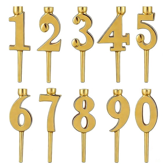 0-9 Number Candle Holder Set, Reusable Digital Birthday Cake Toppers, Gold Candlestick Holders for Birthday Wedding Party Decorations – Home Baker Essential