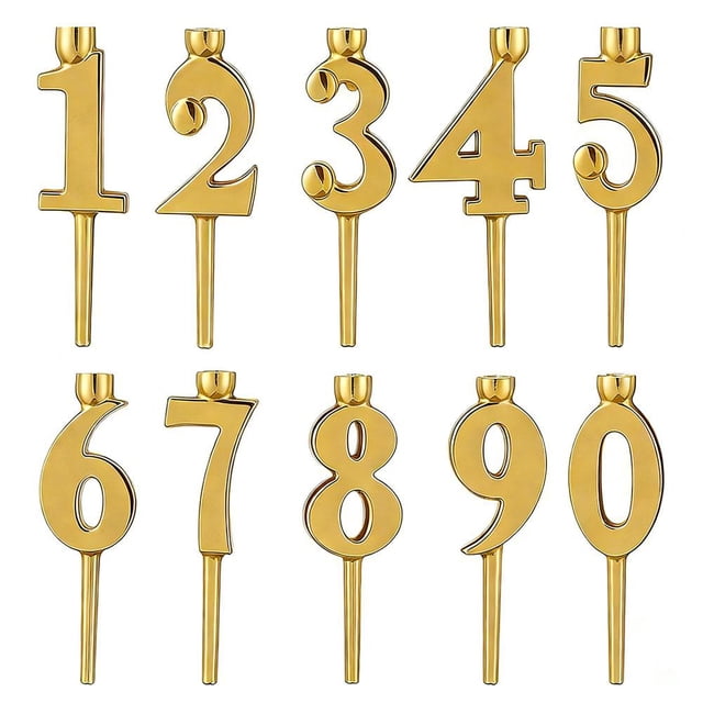 Birthday Cake Number Candle Set, 09 Steel Numbers Reusable Holders, for Number Decoration Top Cakes Metal